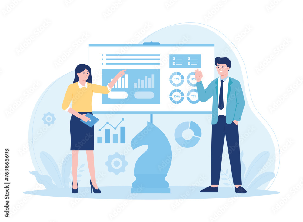 Employee business strategy report to boss concept flat illustration Employee business strategy report to boss concept flat illustration