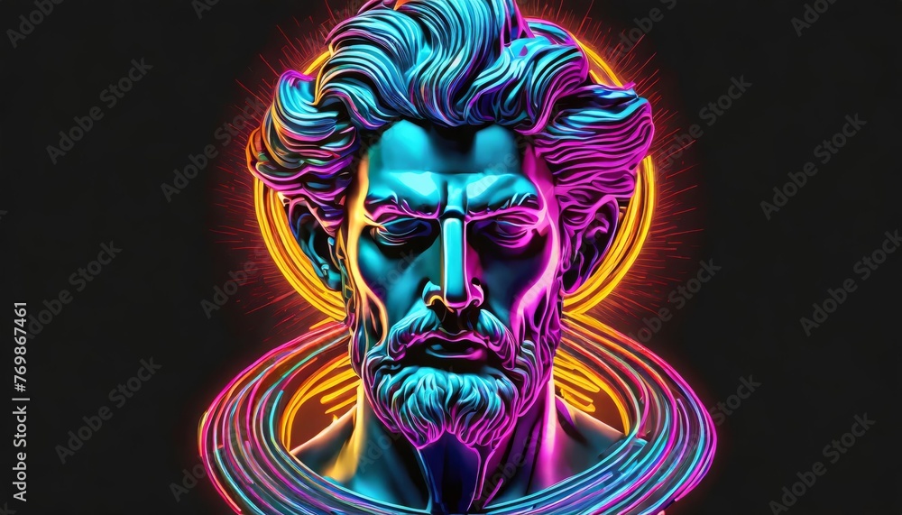 Generated image of greek statue with neon