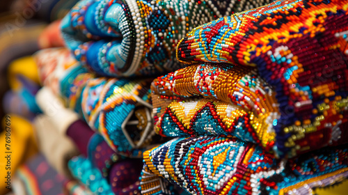 Vibrant image highlighting the detailed beadwork and patterns of handmade bracelets, showcasing traditional craft and artistic expression