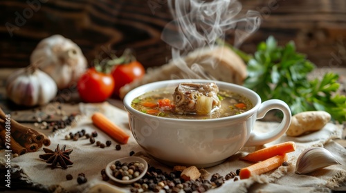 Professional photography of a cup of oxtail soup