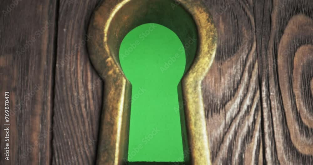 custom made wallpaper toronto digitalClose up of door with keyhole, flies through keyhole with green screen. Peek, look in old keyhole to know secrets inside. Concept of open lock, entrance exit 