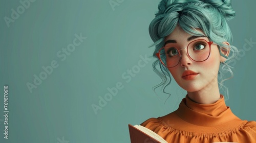 Wallpaper Mural Woman With Blue Hair and Glasses Reading Book Torontodigital.ca