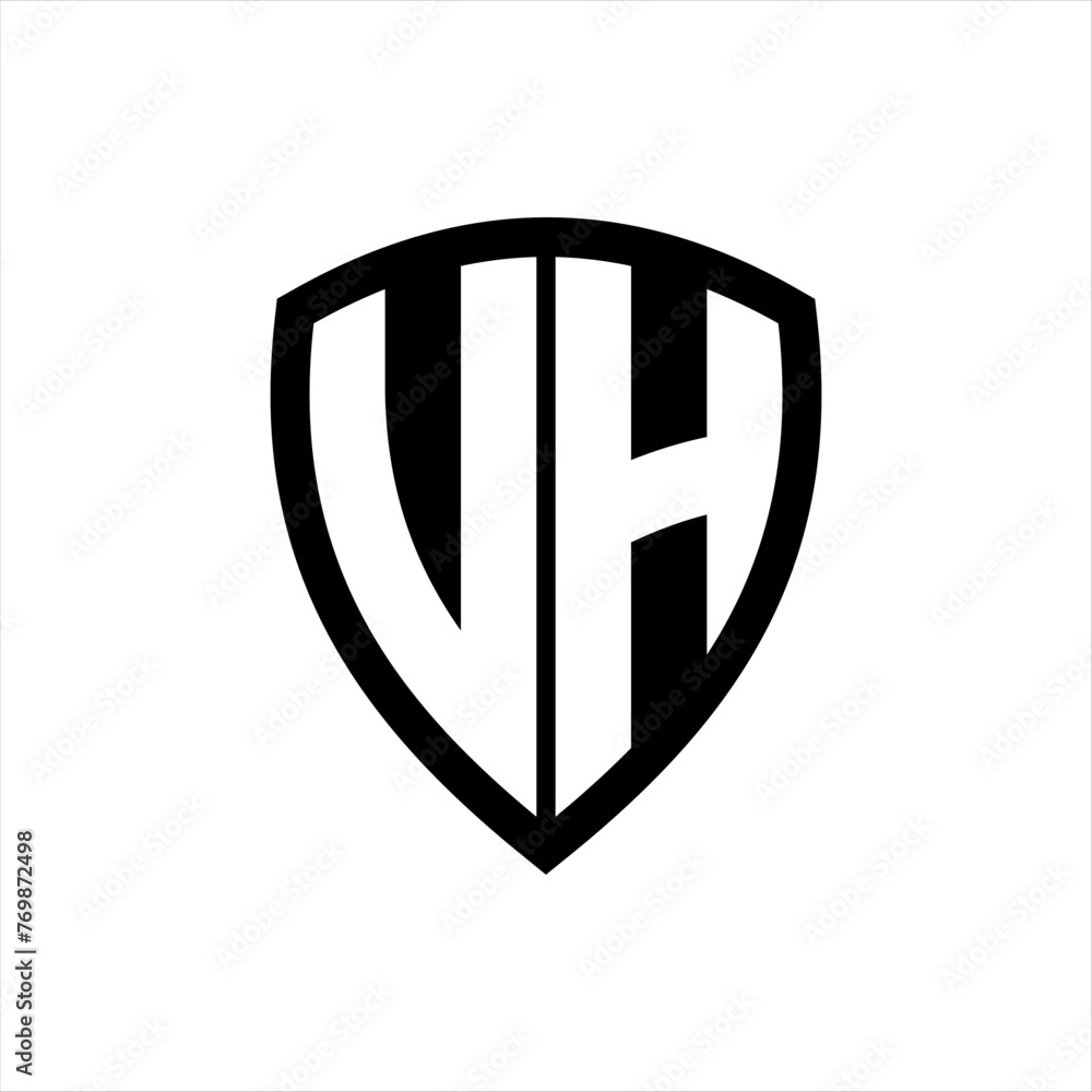 UH monogram logo with bold letters shield shape with black and white color design UH monogram logo with bold letters shield shape with black and white color design