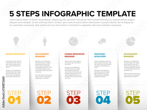 Five simple slips of paper as steps process infographic template on light background