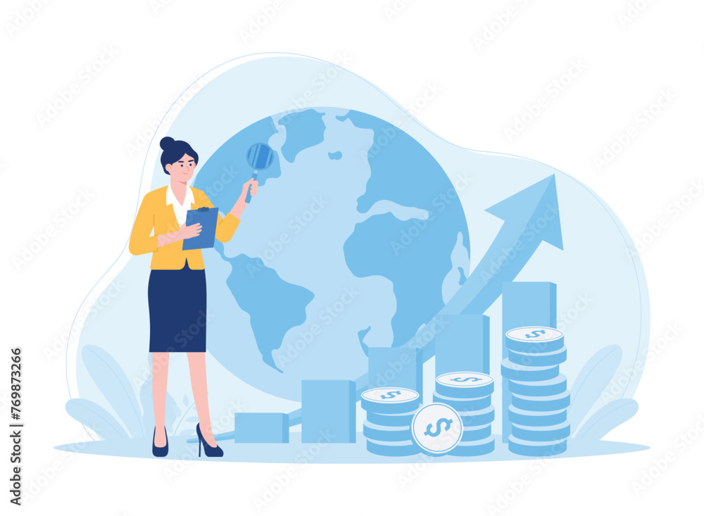 Global stock markets  world or international investments  financial analysis or business income growth concept flat illustration