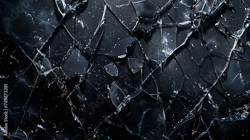 broken glass, Broken glass on black background, Texture broken glass with cracks. Abstract of cracked screen Smartphone from shock., broken glass with sharp pieces over black, Generative Ai