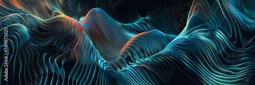 Animation of multiple blue shiny light lines moving on black background photo