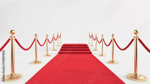 Luxurious red carpet isolated on white background  VIP event or premiere concept - 3D illustration