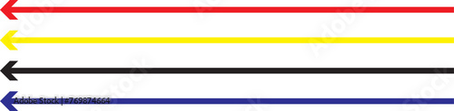 Black arrow pointing right. Arrow shape element. Four different color.