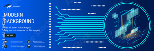 Digital technology banner vector design template. Online chat, web forum, social network 3d isometric concept