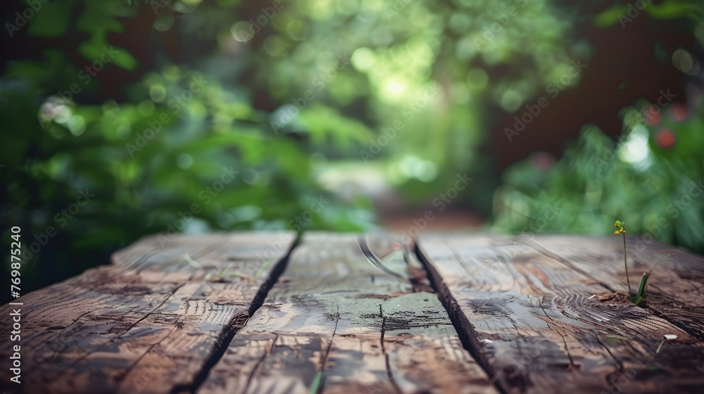Fototapeta premium Product Placement: Wooden Base in Green Garden