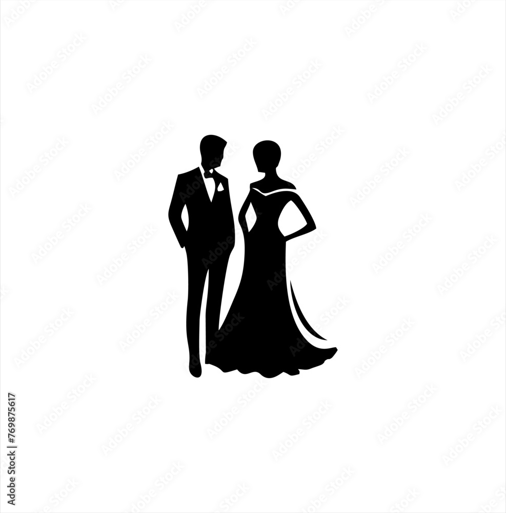 bride and groom vector silhouettes of male and female couples, in various positions