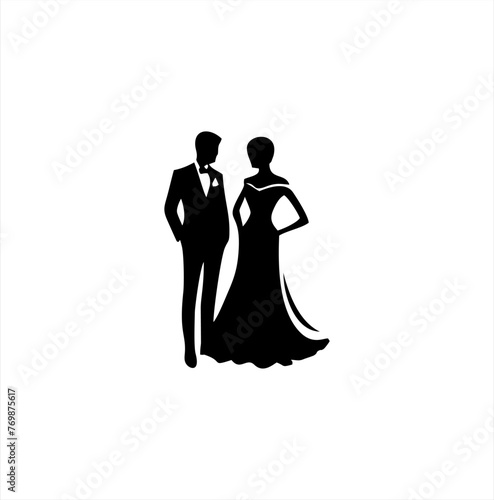 bride and groom vector silhouettes of male and female couples, in various positions