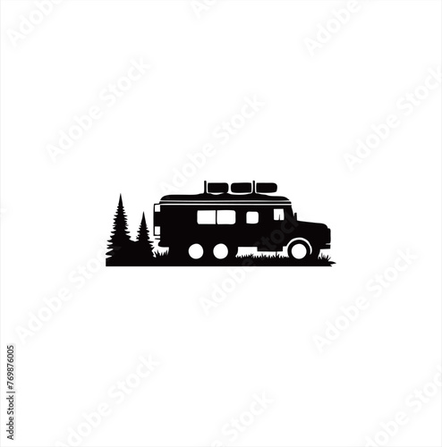 Silhouette of an adventurous car, a car with an outdoor concept for passing through mountains, deserts, forests, etc