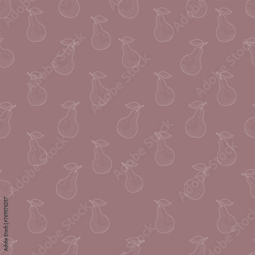 Seamless pattern with stylized colored pears   in flat style. Wallpaper for the kitchen, prints for kitchen towels and tablecloths