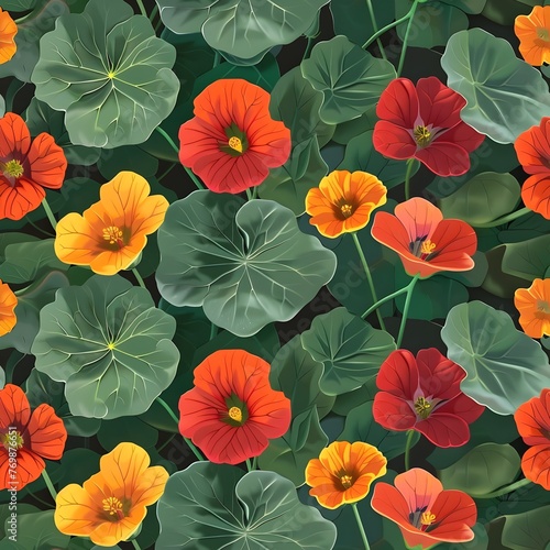 Vibrant Nasturtium Blooms Thriving in Lush Summer Garden