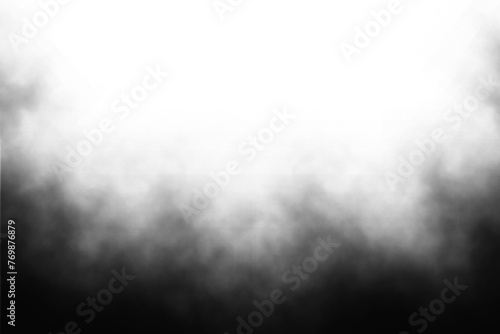 Black dark spooky smoke or fog isolated on white. Halloween overlay, Steam explosion special effect. Scary party clip art, PNG file
