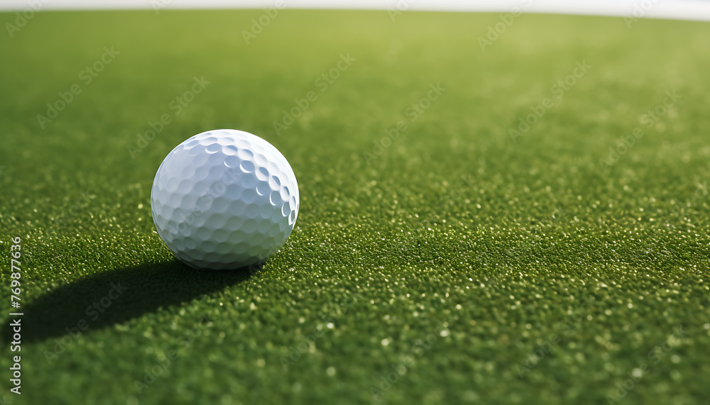 Close-up of a golf ball on the vibrant green turf with morning dew, symbolizing leisure and the game of golf Close-up of a golf ball on the vibrant green turf with morning dew, symbolizing leisure and the game of golf