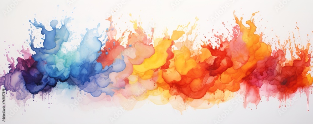 Fototapeta premium A mix of watercolour paints on a white banner background