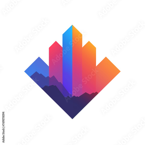 Gradient logo of an isometric mountain in a colorful  flat design vector art style transparent