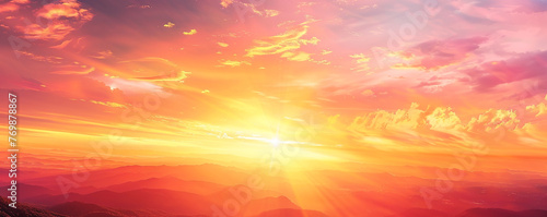 a radiant sunrise as a stunning background painting the sky with hues of orange and pink perfect for a captivating banner #769878867