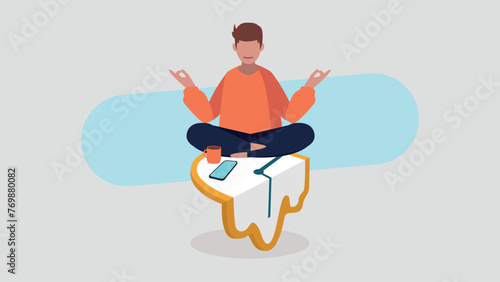 Adobe Illustrator ArtworkVektor-Illustration eines Mannes, dessen Work-Life-Balance entspannt und ausgeglichen ist - Business-Konzept