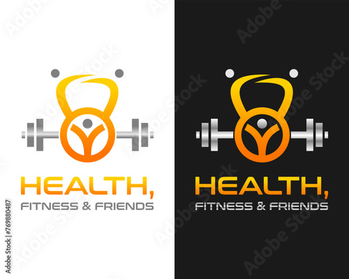 Body health sports and fitness equipment such as kettlebells, dumbells logo design.