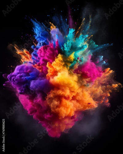 Explosion of bright colorful paint/powder on black background 