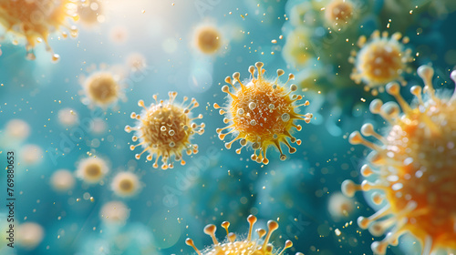 microscopic infection Bactria , fungus or virus. corona virus 2019, close up of 3d microscopic bacteria's, cells, Generative Ai photo