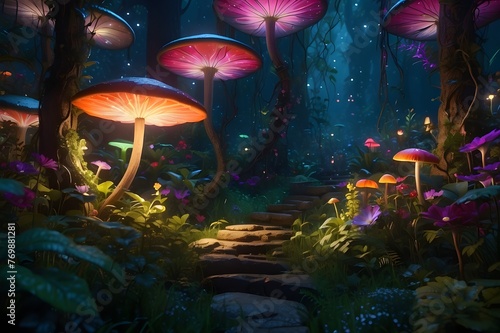 magic lamp in the forest,Experience the beauty of nature in this professional rendering of a fairy forest at night. The 4k resolution allows you to see every colorful detail, while the natural lightin