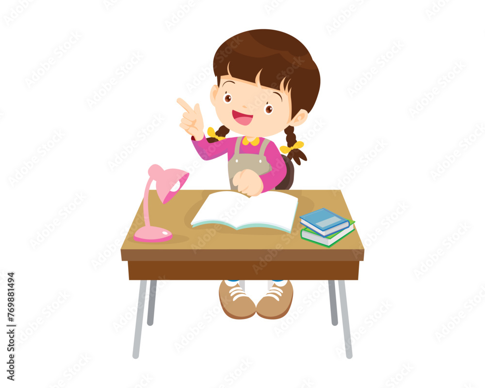 cute student sitting on desk working for homework cute student sitting on desk working for homework