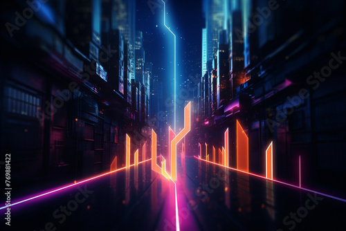 3d Render, Abstract Neon Arrow with fading tail