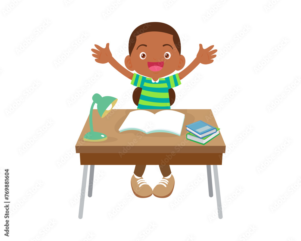 cute student sitting on desk working for homework cute student sitting on desk working for homework