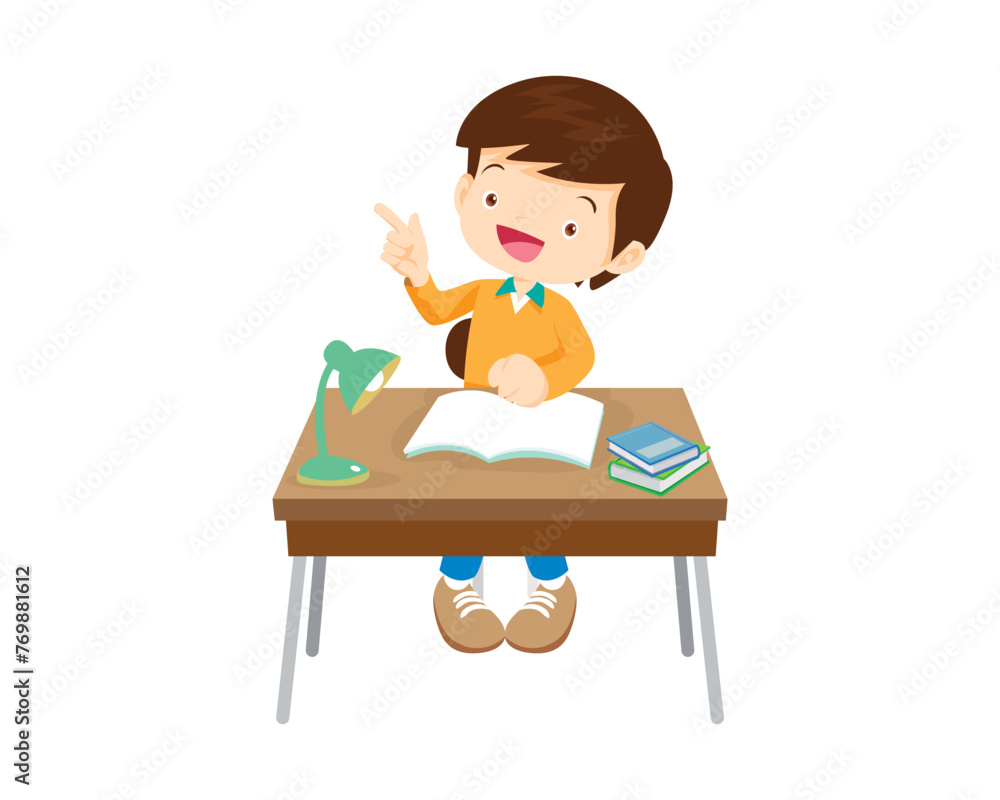 cute student sitting on desk working for homework cute student sitting on desk working for homework
