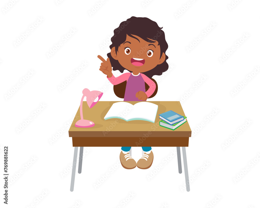 cute student sitting on desk working for homework