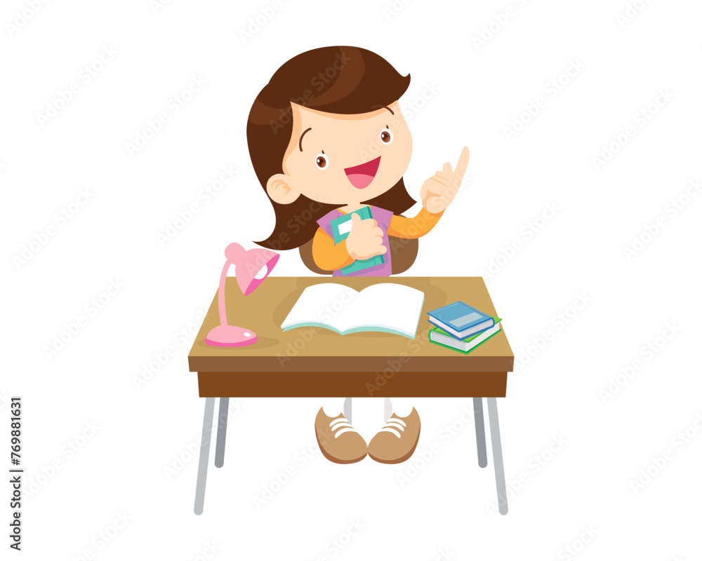 cute student sitting on desk working for homework cute student sitting on desk working for homework