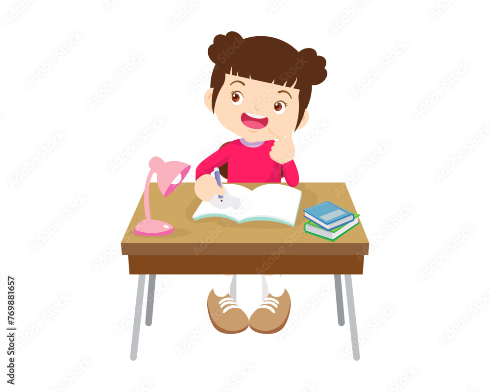 cute student sitting on desk working for homework cute student sitting on desk working for homework