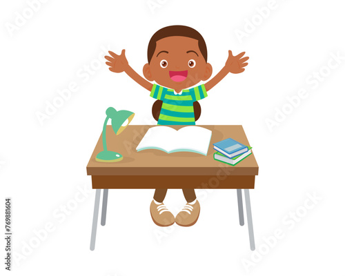 cute student sitting on desk working for homework