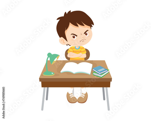 cute student sitting on desk working for homework