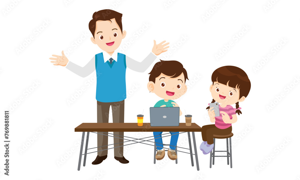teacher and kids learning computer technology education teacher and kids learning computer technology education
