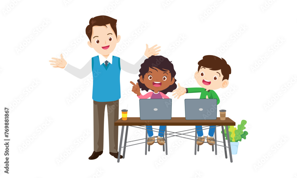 teacher and kids learning computer technology education teacher and kids learning computer technology education