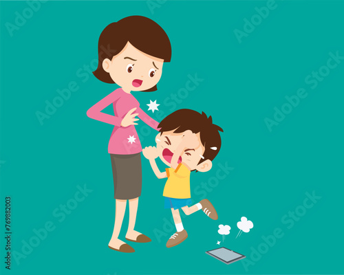 angry kid addicted mobile phone