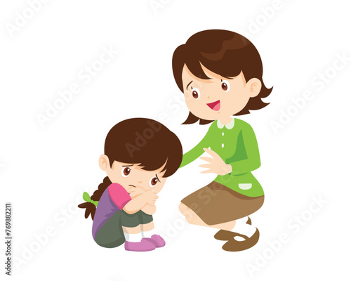 Comforting sad children with parent