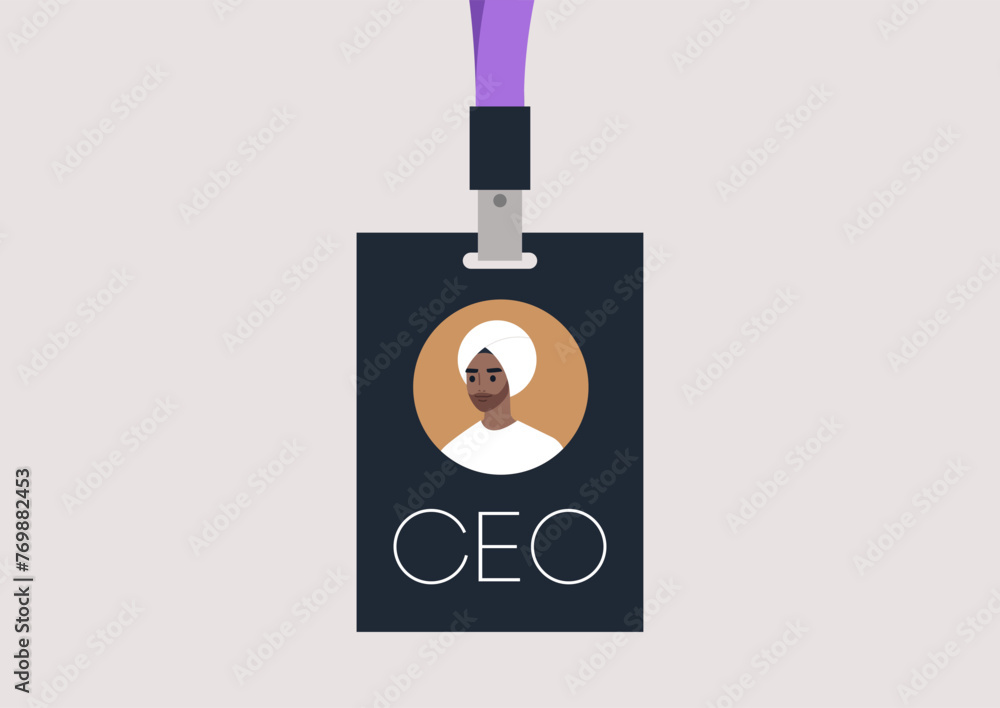 The Visionary Leader, A CEO Face Badge, A lanyard featuring the image of a Chief Executive Officer face, symbolizing leadership and vision in a modern corporate setting The Visionary Leader, A CEO Face Badge, A lanyard featuring the image of a Chief Executive Officer face, symbolizing leadership and vision in a modern corporate setting