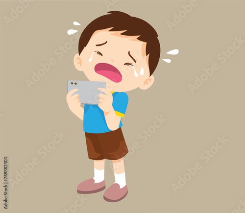 crying angry kid addicted mobile phone