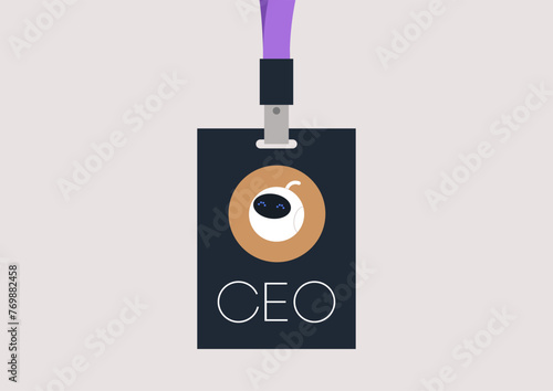 The Visionary Leader, A CEO Face Badge, A lanyard featuring the image of a robot highlighting the encroaching threat of artificial intelligence on traditional jobs