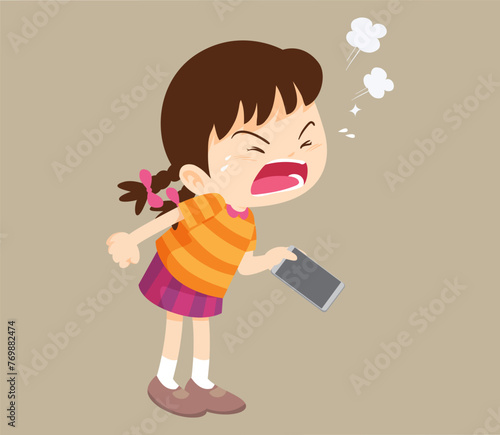 crying angry kid addicted mobile phone