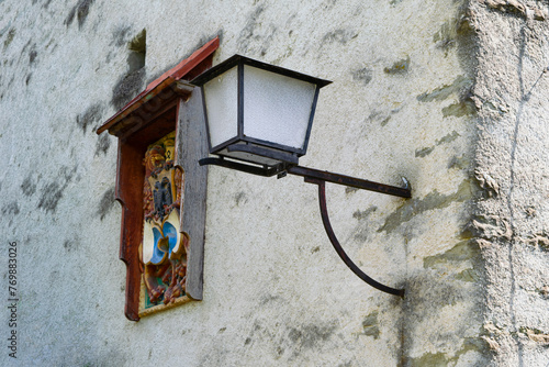 Lamp and art detail along the Old Town Wall Lucern