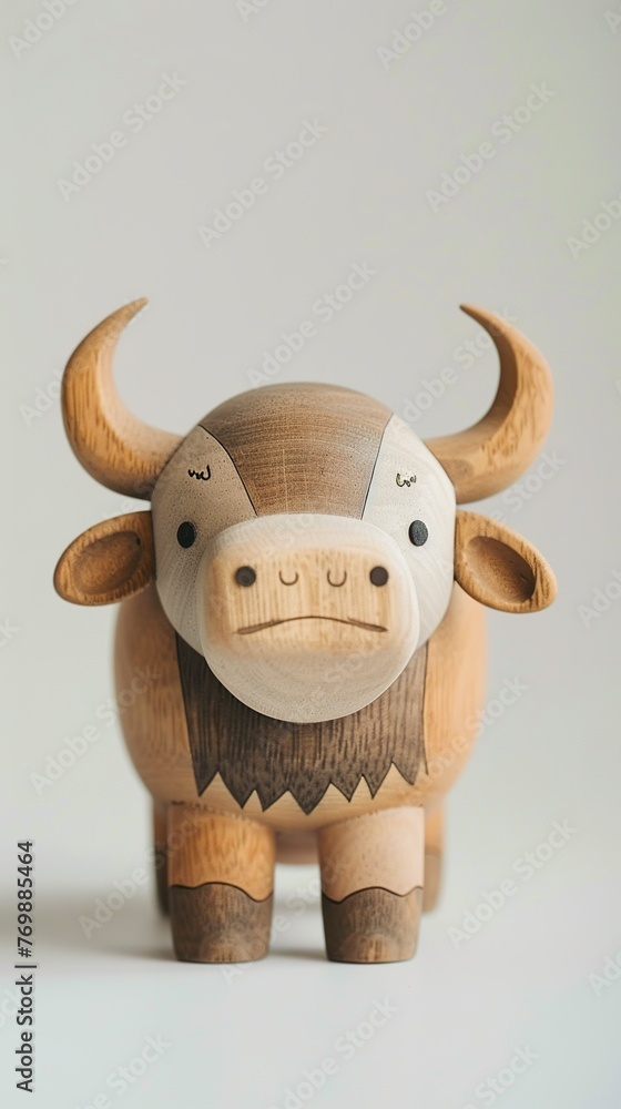 A Korean-style wooden toy buffalo in a charming, handcrafted design. Cute American bison in unique looking wood. Ideal toy for collector or decoration.