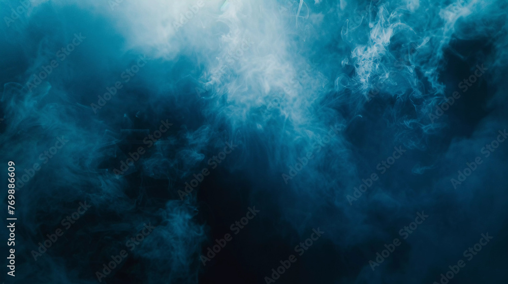 Texture and abstract art blue and white swirls of smoke on a black background, smoke clouds in motion isolated, abstract wallpaper background colorful smoke design - obrazy, fototapety, plakaty 